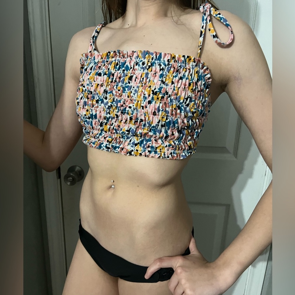 Flower pattern bikini top with black bottoms